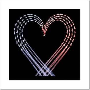 Fighter Jet Airplane American Flag Heart 4Th Of July Posters and Art